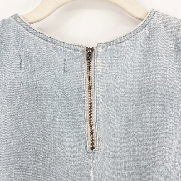 Madewell Split Back Denim Raw Hem Tank Top Light Blue Short Sleeve Size Small - Picture 6 of 8